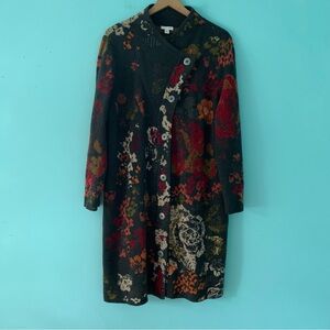 J. Jill Madison Wool Grey Floral Asymmetric Duster Sweater Cardigan LP Boho Rare